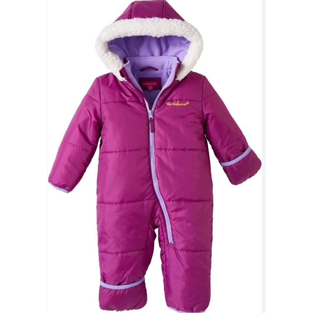 Pink Platinum Baby Girls One Piece Warm Winter Puffer Snowsuit Pram Bunting 12 M